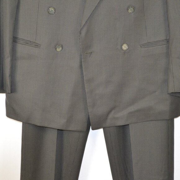 Bachrach Mens 42R Wool 2 Piece Suit Double Breasted Tweed Pleated Button Pockets - Picture 2 of 13